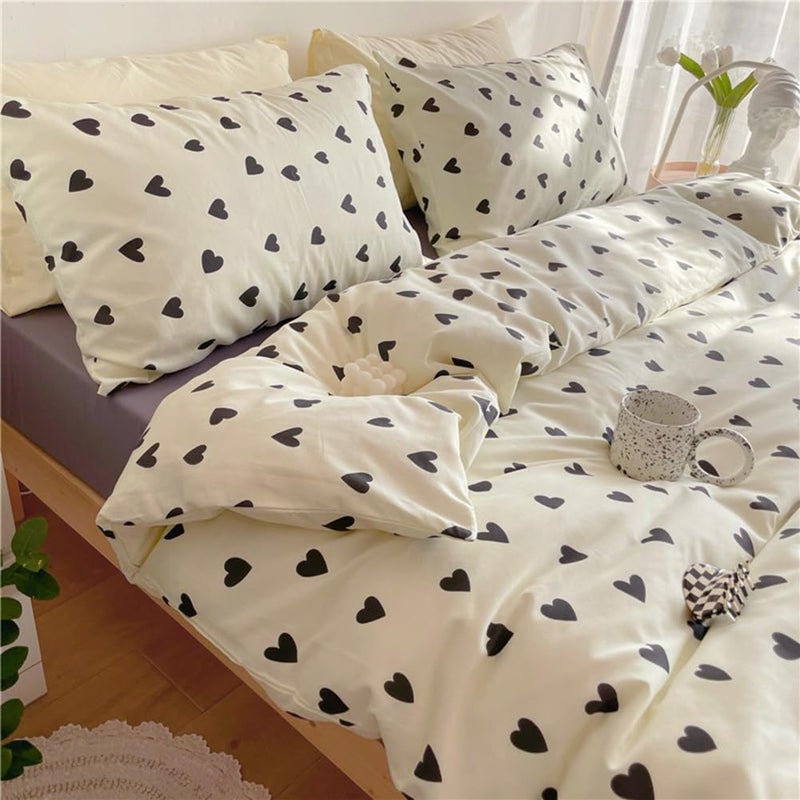 Nayoroom Black and White Heart Duvet Cover Queen Size Black Hearts Printed on White Bedding Set 3 Pcs Cute Kawaii Soft Breathable Microfiber Comforter Cover Valentine Gifts for Kids Girls - Image 4
