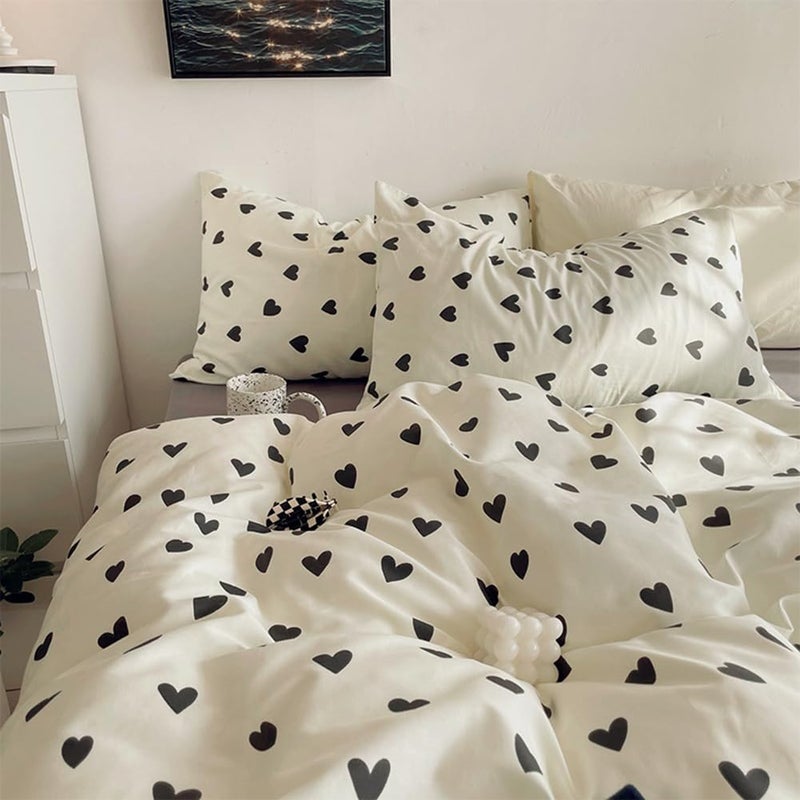 Nayoroom Black and White Heart Duvet Cover Queen Size Black Hearts Printed on White Bedding Set 3 Pcs Cute Kawaii Soft Breathable Microfiber Comforter Cover Valentine Gifts for Kids Girls - Image 5