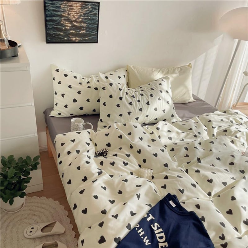 Nayoroom Black and White Heart Duvet Cover Queen Size Black Hearts Printed on White Bedding Set 3 Pcs Cute Kawaii Soft Breathable Microfiber Comforter Cover Valentine Gifts for Kids Girls - Image 2