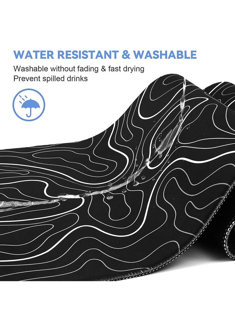 شايدكس لوحة ماوس كبيرة للألعاب (800×300×2 مم) - لوحة مكتب كبيرة الحجم بحواف مخيطة، وقاعدة مطاطية مانعة للانزلاق، وتصميم خريطة طبوغرافية - لوحة لوحة مفاتيح وماوس (أسود) - Image 2