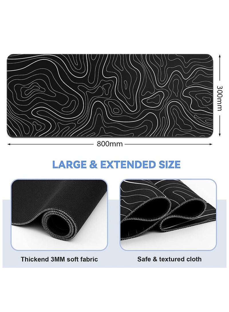 شايدكس لوحة ماوس كبيرة للألعاب (800×300×2 مم) - لوحة مكتب كبيرة الحجم بحواف مخيطة، وقاعدة مطاطية مانعة للانزلاق، وتصميم خريطة طبوغرافية - لوحة لوحة مفاتيح وماوس (أسود) - Image 4