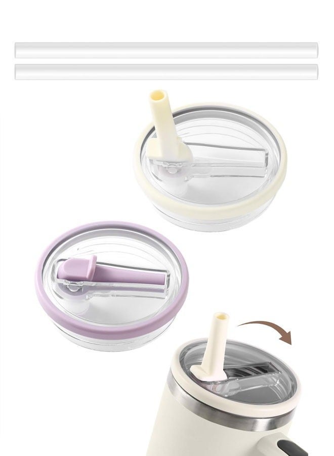 عبوة من قطعتين من أغطية أكواب قابلة للطي سعة 40 أونصة، مناسبة لأكواب ستانلي كوينشر المقاومة للانسكاب والرذاذ، غطاء أكواب قابل لإعادة الاستخدام لأكواب ستانلي، أبيض/أرجواني - Image 1