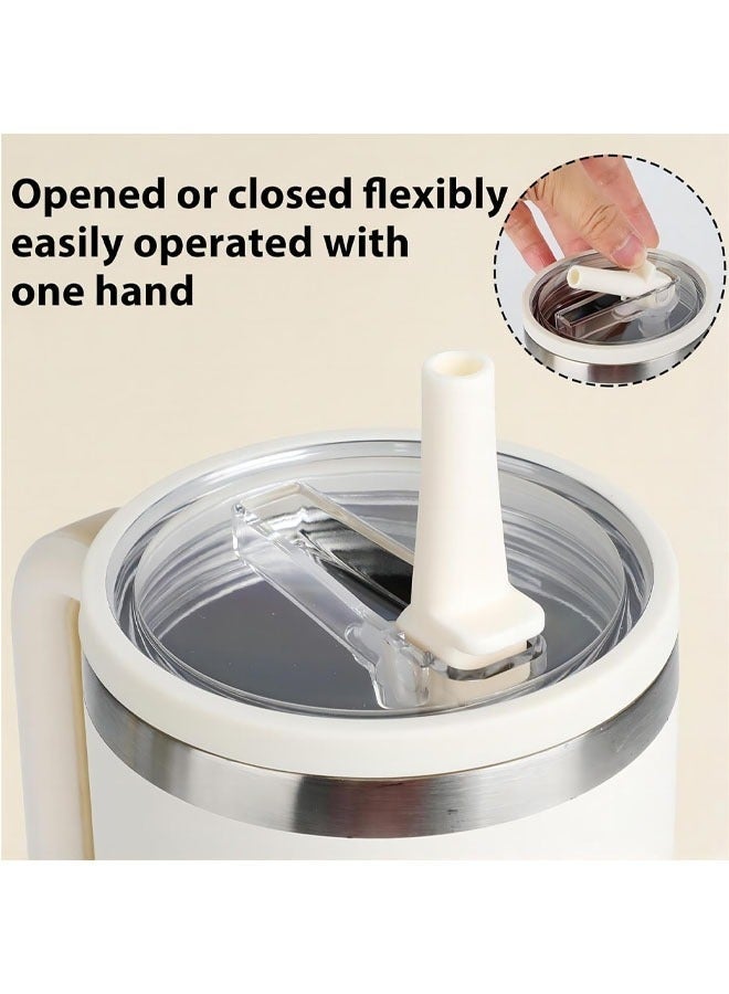 عبوة من قطعتين من أغطية أكواب قابلة للطي سعة 40 أونصة، مناسبة لأكواب ستانلي كوينشر المقاومة للانسكاب والرذاذ، غطاء أكواب قابل لإعادة الاستخدام لأكواب ستانلي، أبيض/أرجواني - Image 2