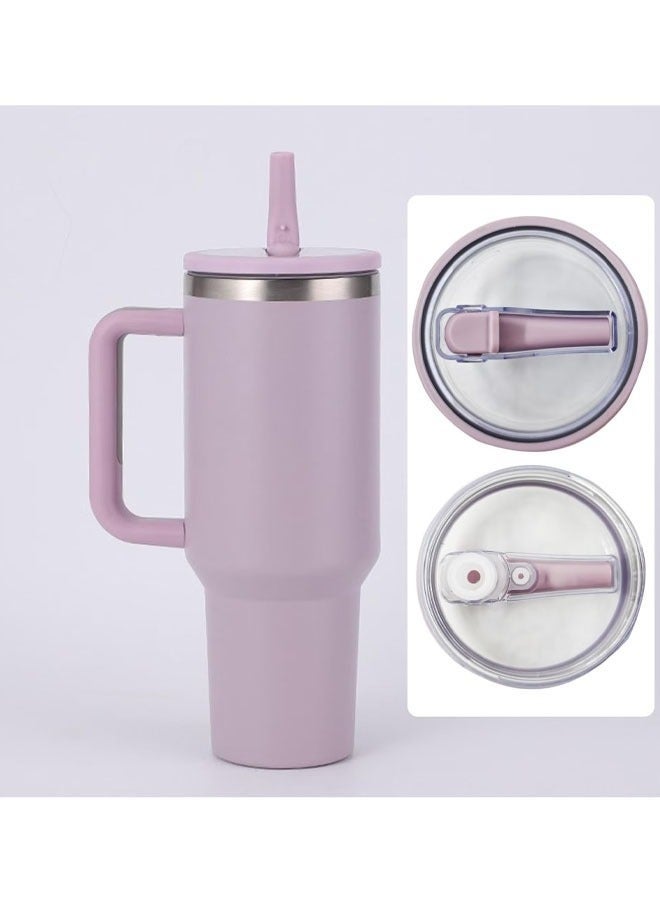 عبوة من قطعتين من أغطية أكواب قابلة للطي سعة 40 أونصة، مناسبة لأكواب ستانلي كوينشر المقاومة للانسكاب والرذاذ، غطاء أكواب قابل لإعادة الاستخدام لأكواب ستانلي، أبيض/أرجواني - Image 5