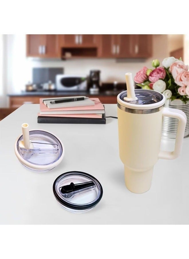 عبوة من قطعتين من أغطية أكواب قابلة للطي سعة 40 أونصة، مناسبة لأكواب ستانلي كوينشر المقاومة للانسكاب والرذاذ، غطاء أكواب قابل لإعادة الاستخدام لأكواب ستانلي، أبيض/أرجواني - Image 4