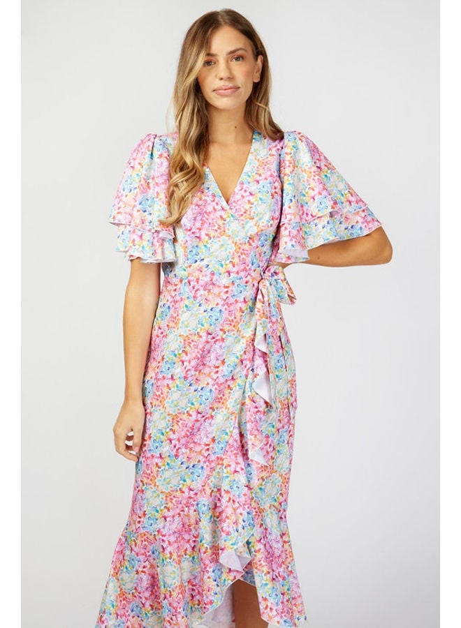 Little Mistress Loraine Spot Print Frill Wrap Maxi Dress  - Image 2