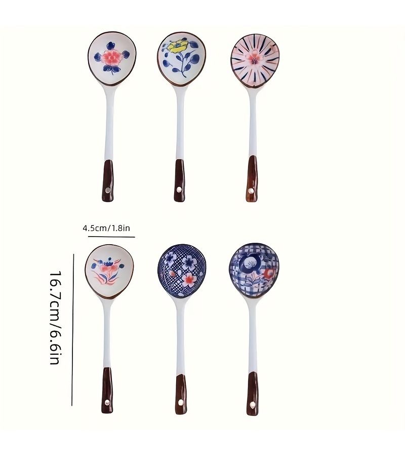 4pcs Set Japanese Hand Painted Ceramic Long Handle Spoon Kitchen Gift - Image 2