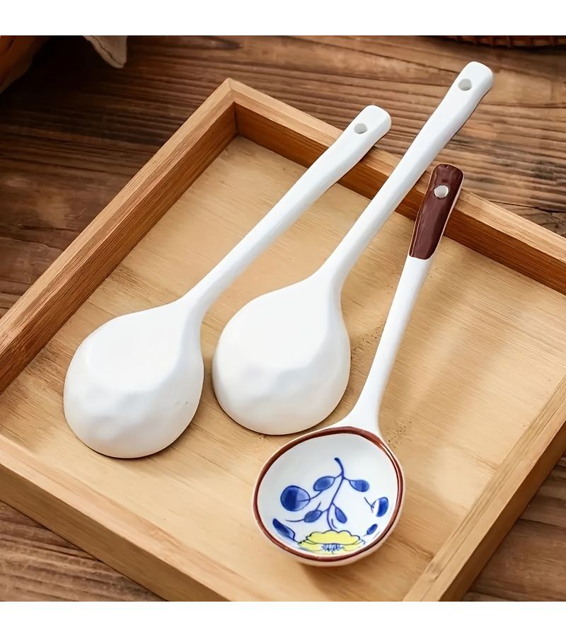 4pcs Set Japanese Hand Painted Ceramic Long Handle Spoon Kitchen Gift - Image 5