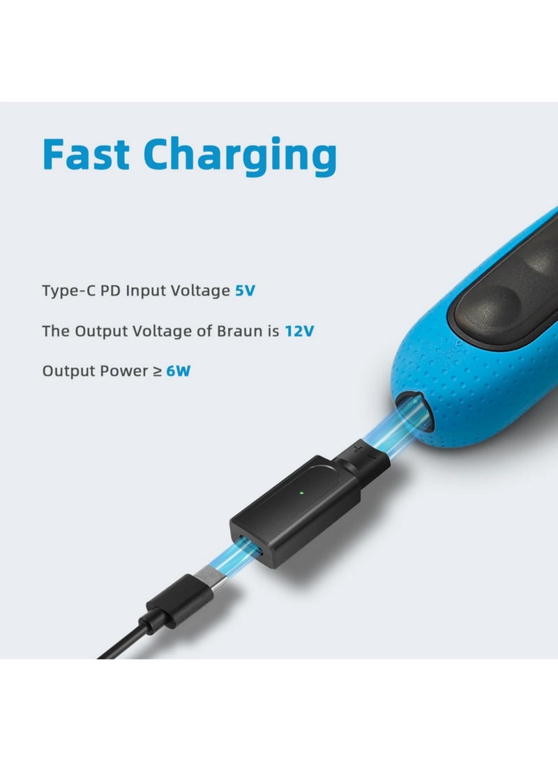 2PCS 12V Type-C Shaver Charger Adapter Charging Converter for Braun Series 1 3 5 6 7 8 9 XT5 Electric Razor Replacement Power Supply Cordless Shaving Charging (Cable Excluded) - Image 3