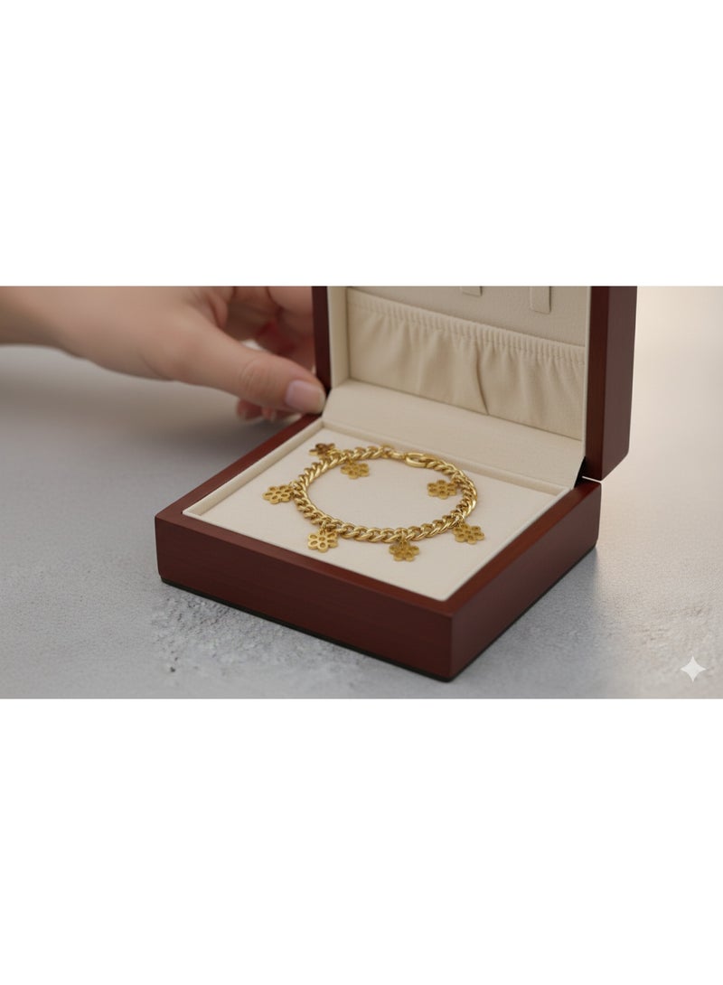 Elegant Gold-Tone Chain Bracelet with Flower Charms, Tarnish-Free Stainless Steel Jewelry for Women. - Image 1