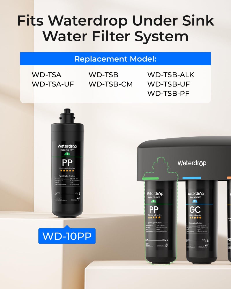 Waterdrop WD-10PP Under Sink Water Filter, Replacement for Waterdrop TSA & TSB &TSB-CM 3-stage Under Sink Water Filter System - Image 2