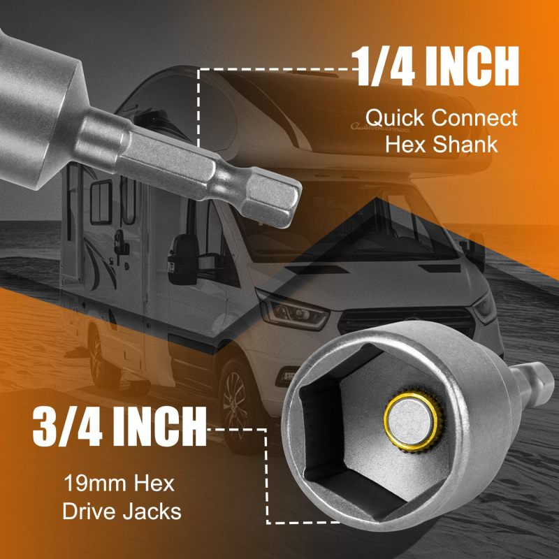 Drill Adapter 19mm Hex Shank Socket Adapter - Quick Connect Power Nut Driver for RV Leveling Jack Tool - Image 3