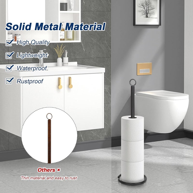 INDIDECOR INDIDECOR 38167 Bath Toilet Paper Holder Stand, Free Standing Tissue Paper Storage with Reserve, Space Toilet 4 Rolls Holder for Bathroom/Kitchen Countertop-All Metal (1 Pack, Matte Black) - Image 3