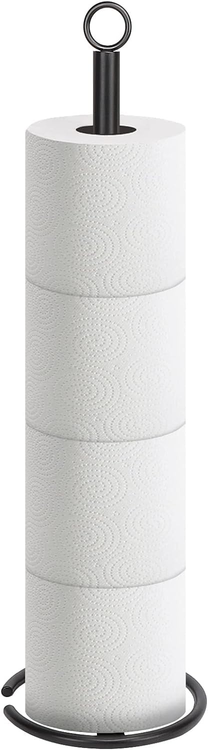 INDIDECOR INDIDECOR 38167 Bath Toilet Paper Holder Stand, Free Standing Tissue Paper Storage with Reserve, Space Toilet 4 Rolls Holder for Bathroom/Kitchen Countertop-All Metal (1 Pack, Matte Black) - Image 1