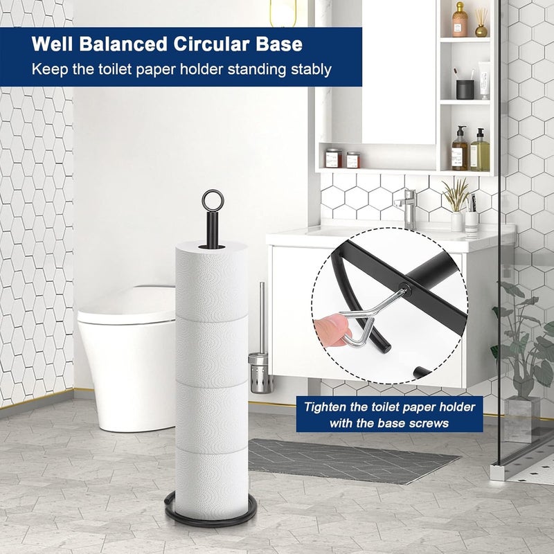 INDIDECOR INDIDECOR 38167 Bath Toilet Paper Holder Stand, Free Standing Tissue Paper Storage with Reserve, Space Toilet 4 Rolls Holder for Bathroom/Kitchen Countertop-All Metal (1 Pack, Matte Black) - Image 5