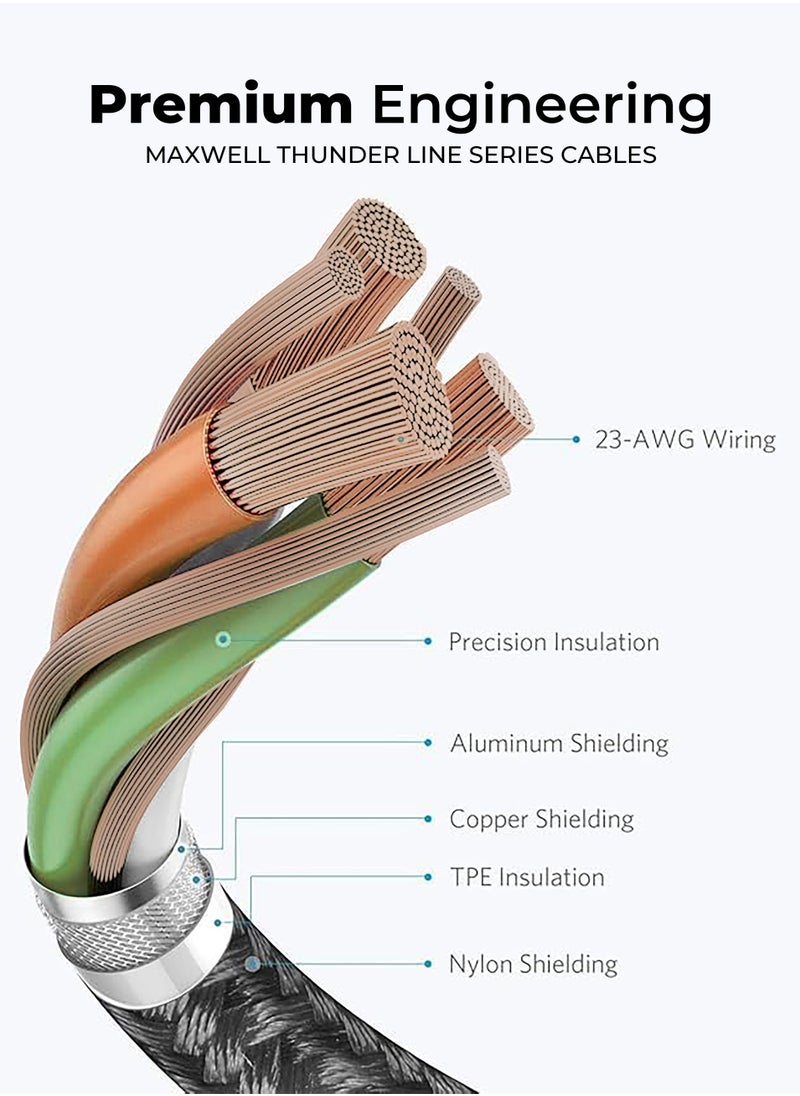 Maxwell Electronics - Maxwell Thunder Line Series Cable USB-A Compatible with Lightning ( 1 Meter) Fast Charging Compatible with iPhone 14 Pro Max, 14 Pro, 14 Plus, 13 Pro Max etc. - Image 1