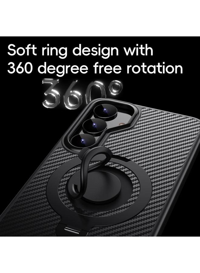 erorex Case For Samsung Galaxy S25+ 5G Carbon Fiber MagSafe Phone Case with 360 Degree Rotating Holder - Image 2