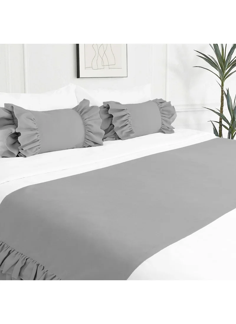 Ritmo Home Bed Runner & Stuffed Throw Pillow Set Frilly Gray