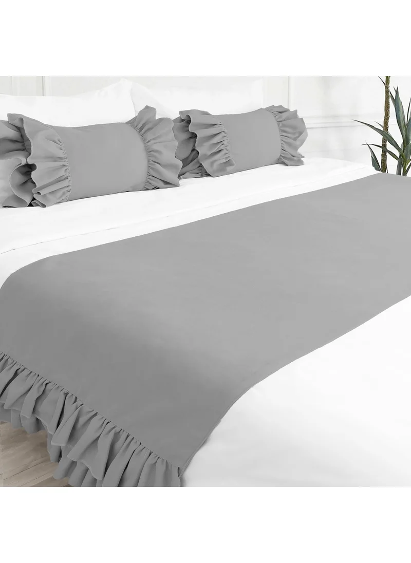 Ritmo Home Bed Runner & Stuffed Throw Pillow Set Frilly Gray