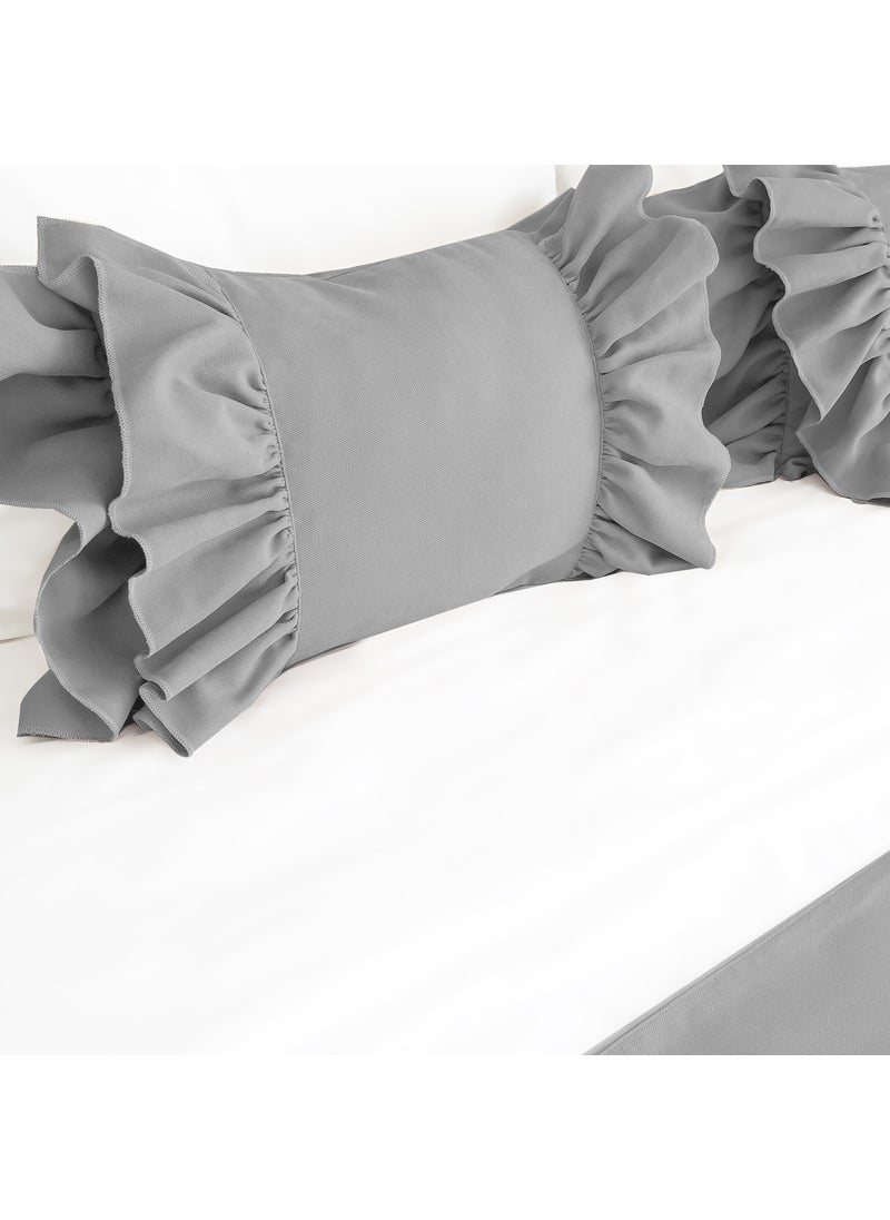 Ritmo Home Bed Runner & Stuffed Throw Pillow Set Frilly Gray  - Image 3