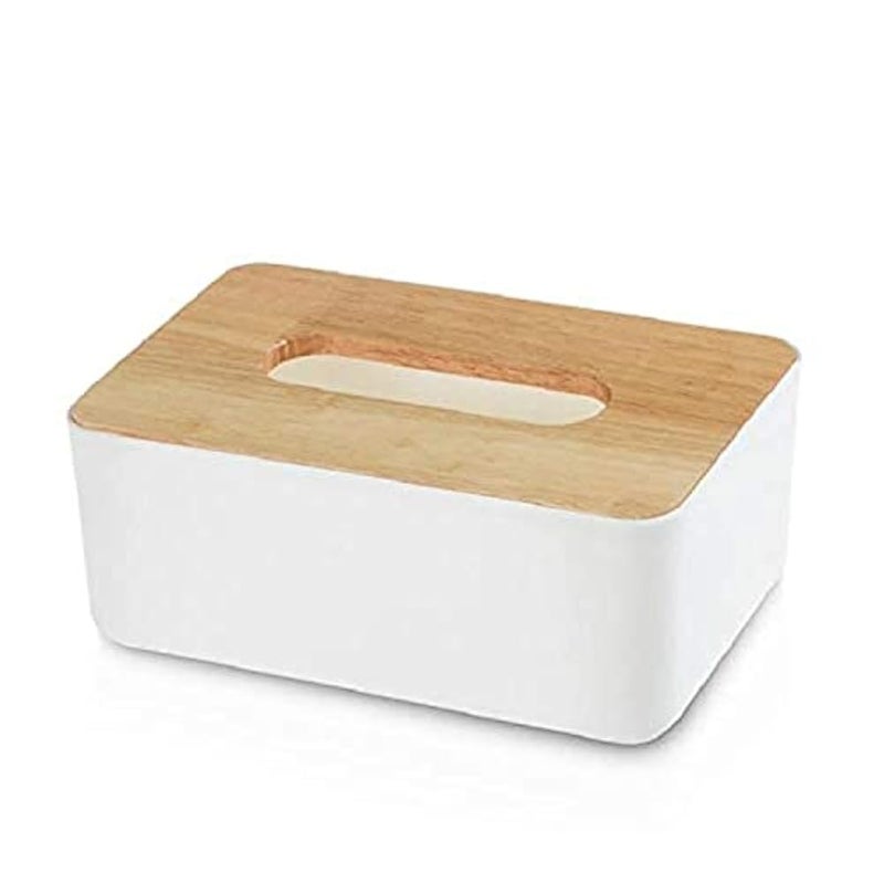 Multifunction Tissue Box Cover with Storage Caddy, White Desktop Organizer for Home & Office, Holder for Remote Controls, Phone, & Makeup, Modern Napkin Dispenser with Supply Organizer - Image 1