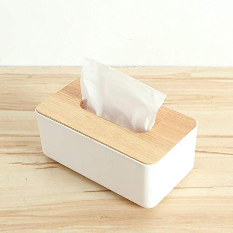 Multifunction Tissue Box Cover with Storage Caddy, White Desktop Organizer for Home & Office, Holder for Remote Controls, Phone, & Makeup, Modern Napkin Dispenser with Supply Organizer - Image 2