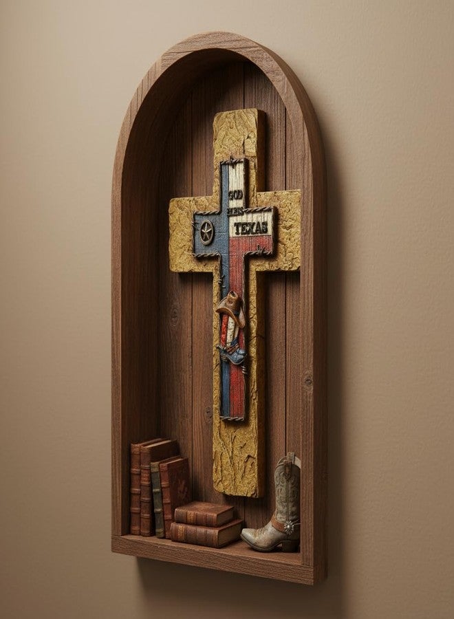 Comfy Hour 14" God Bless Texas Cowboy Cross Wall Decor, Western Style Lone Star State Flag Plaque with Boot and Hat, Religious Artisan Crafted Resin Sculpture, Country Home Accent - Image 4