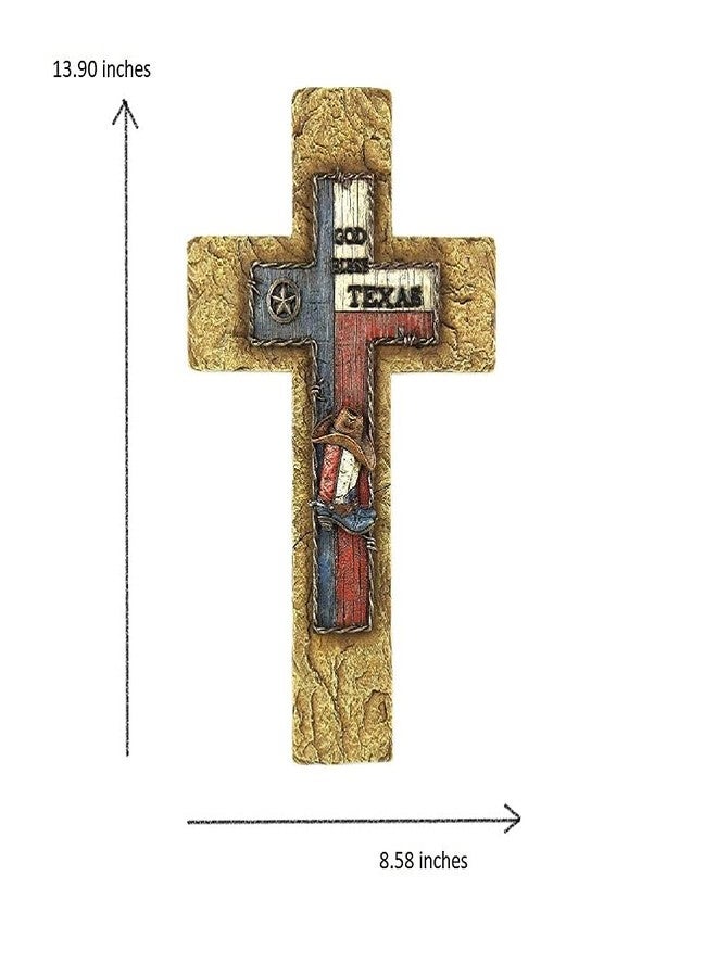 Comfy Hour 14" God Bless Texas Cowboy Cross Wall Decor, Western Style Lone Star State Flag Plaque with Boot and Hat, Religious Artisan Crafted Resin Sculpture, Country Home Accent - Image 2