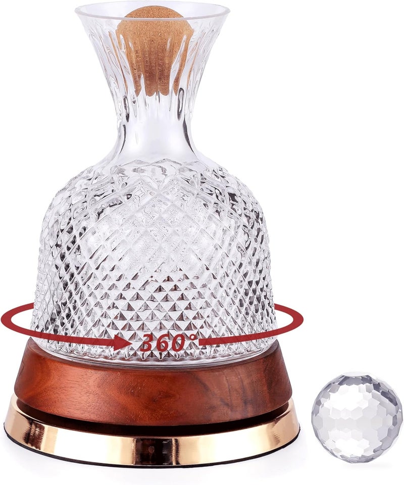 ALLCENER Rotating Wine Decanter with Wooden Base – 360° Spinning Wine Aerator for Fast Oxygenation, Crystal Clear Wine Carafe Decanter for Red Wine, Elegant Wine Decanter Set & Gift Choice - Image 1