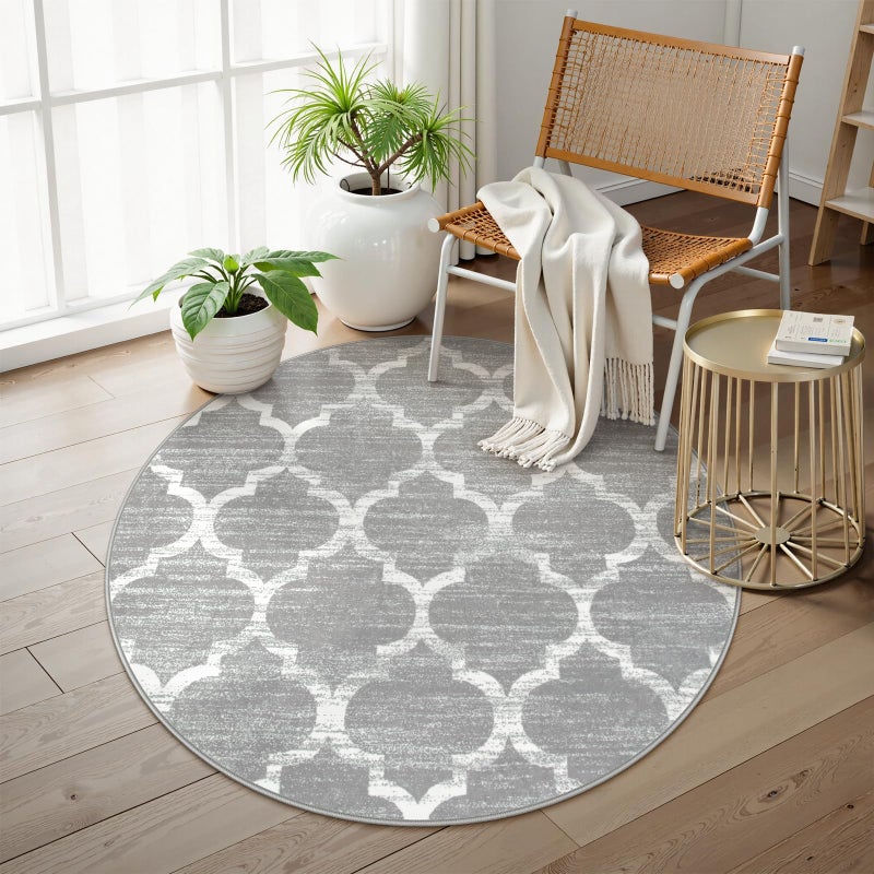 La Home Lahome Moroccan Round Area Rug 3 Diameter Faux Wool NonSlip Area Rug Small Accent Distressed Throw Rugs Floor Carpet for Door Mat Entryway Bedrooms Laundry Room Decor Round 3 Diameter Gray
