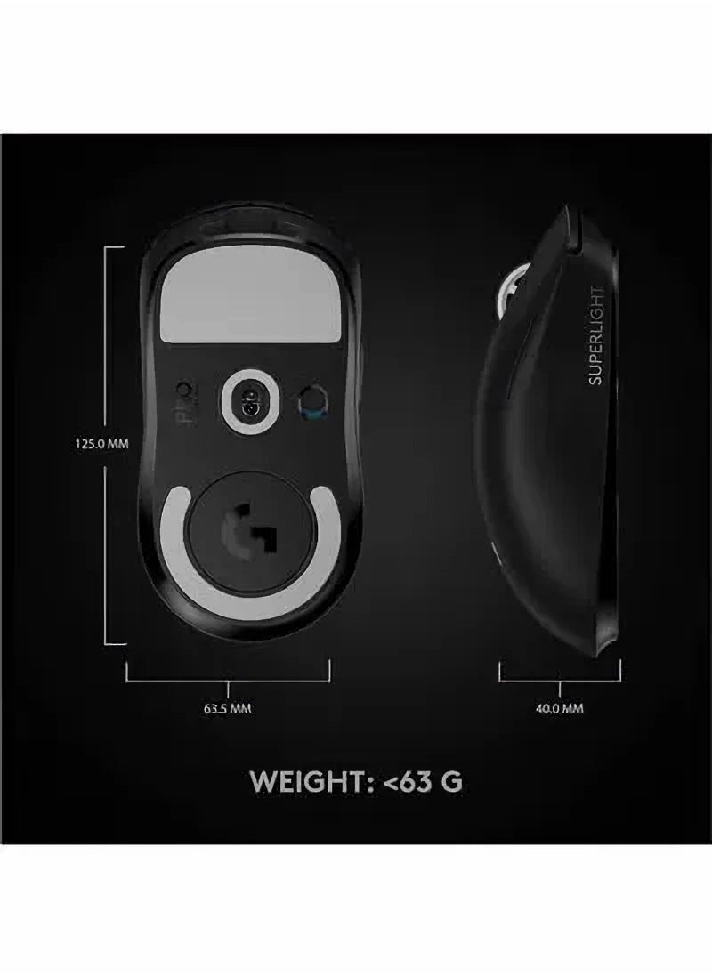 فأرة G Pro X Superlight اللاسلكية، اتصال بتردد 2.4 جيجاهرتز، تسارع 40G، مستشعر Hero 25K بدقة 25600 نقطة لكل بوصة، عمر بطارية 70 ساعة، 5 أزرار، متوافقة مع أنظمة Windows وMac