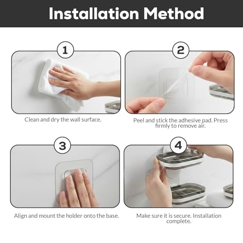 Tyzag Soap Holder for Bathroom, Soap Dish Holder, Soap Stand for Bathroom, Wall Mounted stickable self Adhesive SoapCase for Bathroom (Double Dish, White & Grey, acrylonitrile butadiene styrene abs - Image 3