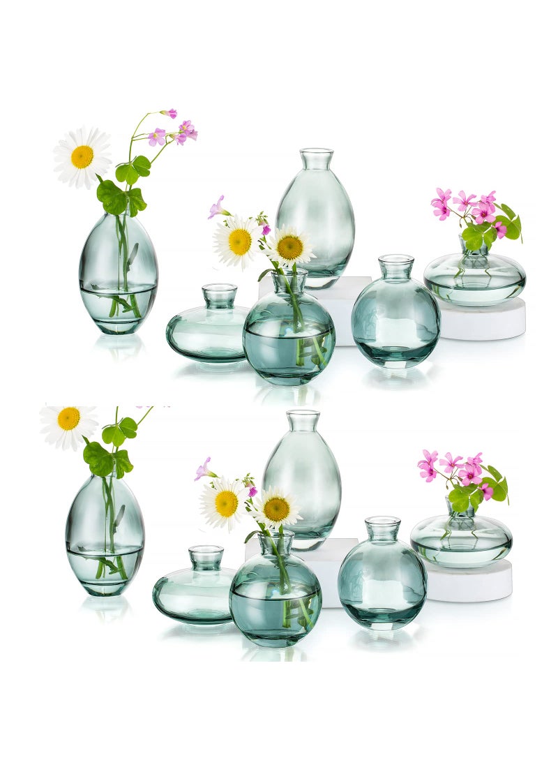 Hewory Glass Bud Vases Set of 12  Hewory Cute Green Small Vases Handmade  Mini Glass Flower Vase for Floral Arrangement  Tiny Centerpiece for Home Office Wedding Party Events Table Decor (Not Include Flower)  - Image 1