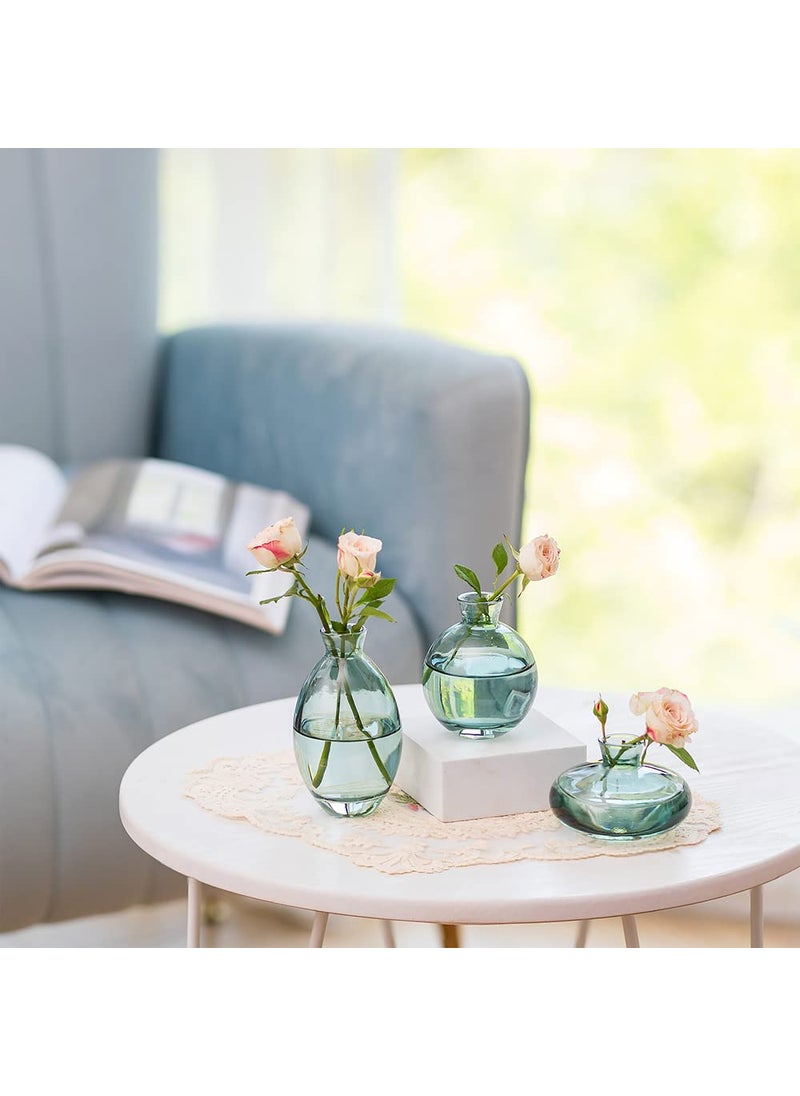 Hewory Glass Bud Vases Set of 12  Hewory Cute Green Small Vases Handmade  Mini Glass Flower Vase for Floral Arrangement  Tiny Centerpiece for Home Office Wedding Party Events Table Decor (Not Include Flower)  - Image 3