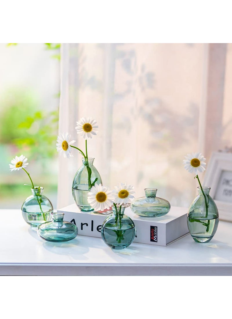 Hewory Glass Bud Vases Set of 12  Hewory Cute Green Small Vases Handmade  Mini Glass Flower Vase for Floral Arrangement  Tiny Centerpiece for Home Office Wedding Party Events Table Decor (Not Include Flower)  - Image 2