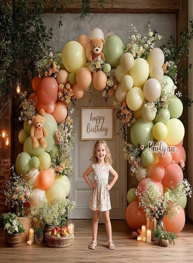 Partycus Dusty Green Pink Yellow Balloon Garland Double Stuffed Pastel Light Yellow Mist Green Peach Balloon Arch Kit Ivory White Sand Mauve Latex for Bear Baby Shower Birthday Wedding Flower Party Decoration - Image 5