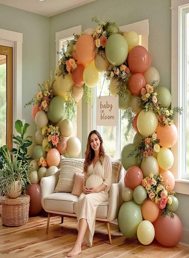 Partycus Dusty Green Pink Yellow Balloon Garland Double Stuffed Pastel Light Yellow Mist Green Peach Balloon Arch Kit Ivory White Sand Mauve Latex for Bear Baby Shower Birthday Wedding Flower Party Decoration - Image 2