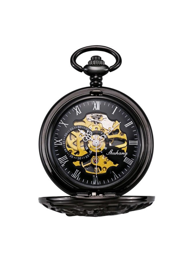 TREEWETO Antique Mechanical Pocket Watch Lucky Dragon Hollow Case Double Hunter Skeleton Dial with Chain + Gift Box - Image 2