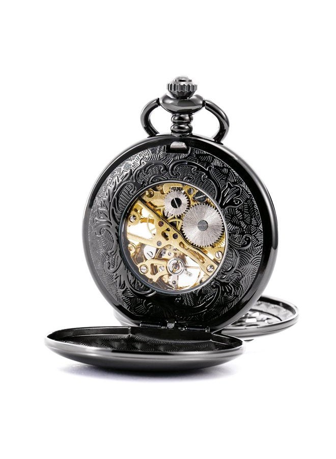 TREEWETO Antique Mechanical Pocket Watch Lucky Dragon Hollow Case Double Hunter Skeleton Dial with Chain + Gift Box - Image 3