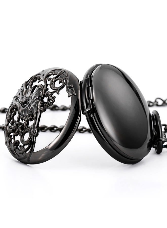 TREEWETO Antique Mechanical Pocket Watch Lucky Dragon Hollow Case Double Hunter Skeleton Dial with Chain + Gift Box - Image 4