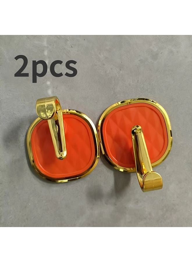 قطعتان من خطافات البرتقال اللاصقة عديمة الآثار حامل مناشف قوي للحائط في الحمام - Image 1