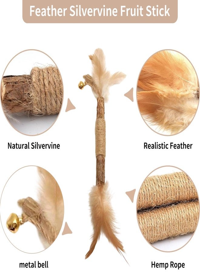 Walfront Cat Toys Interactive,Cats Chew Toys Sticks 2PCS Realistic Tree Stump Toys + 4PCS Pure Natural Log Sticks with Feathers and Bell Natural,Safe Dental Teething Toy for Indoor Cats - Image 4
