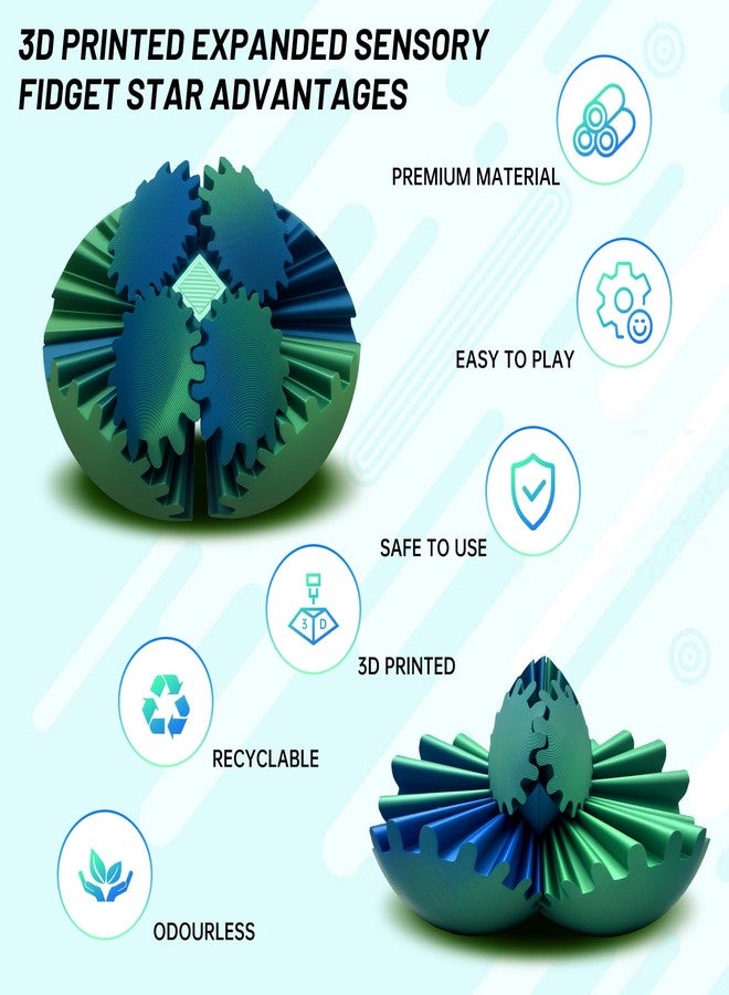 DZZ Gear Ball,3D Printed Gear Sphere Fidget Toy,Sensory Toys for Stress and Anxiety Relief,Suitable for Autism and ADHD Fidget Gear Ball,Stocking Stuffers for Adults & Kids Gift(Forest Green, 3.1 Inch) - Image 4