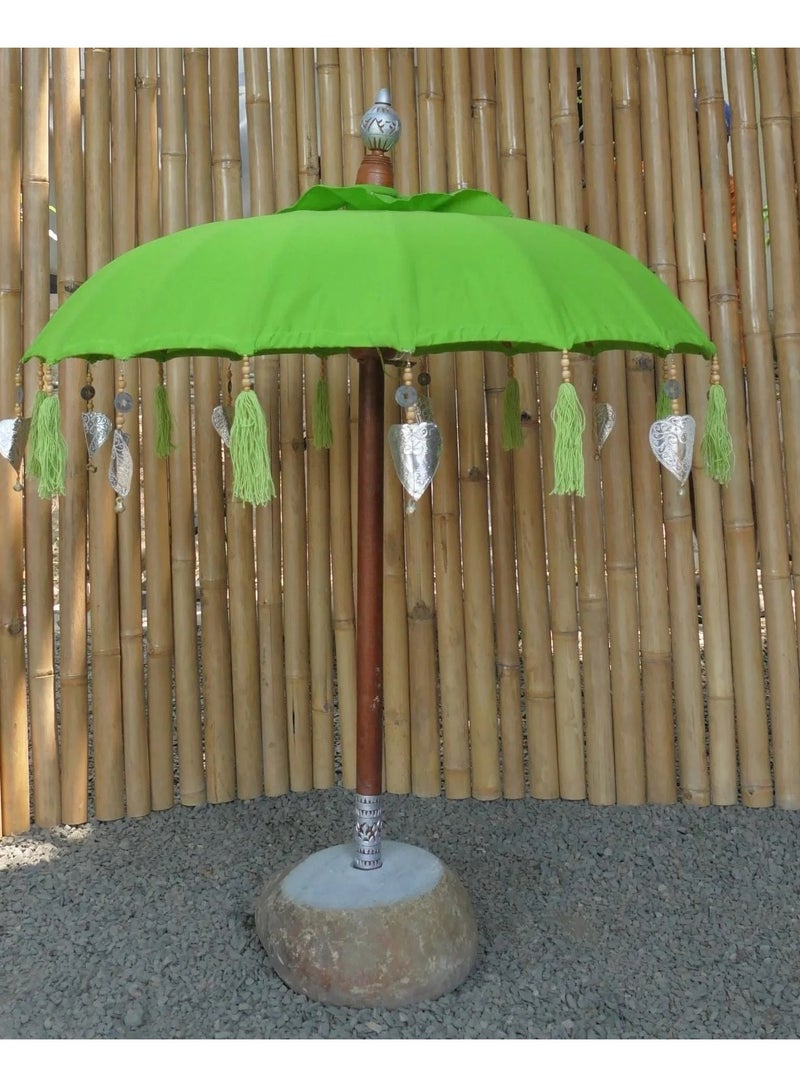 Java umbrella lime green with metal coins and gold leaves