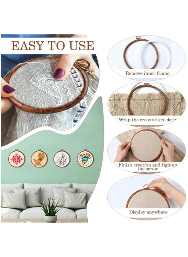 Set of 2 6inch Round Embroidery Hoops - Rubber Ring Display Cross Stitch Ornament Wooden Frame Kit for Sewing DIY Crafts and Gifts - Image 2