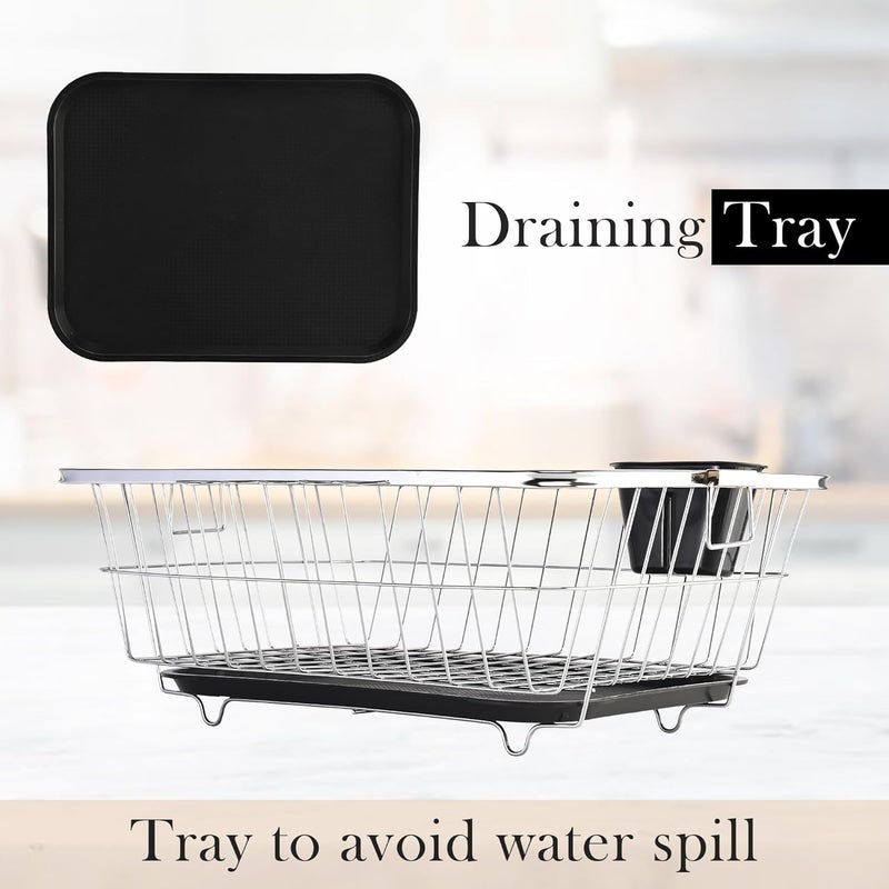 Kuber Industries Stainless Steel Dish Rack for Kitchen | Vessels Organizer Stands With Handle | Spoon Holder & Draining Tray Included | 17x22 Inch - Image 5