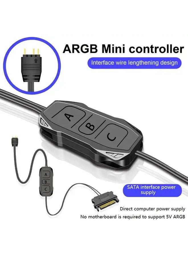 Mini5V3PinARGB XKQ Black Desktop PC Case Fan Controller With Remote And Multiple Lighting Modes - Image 4