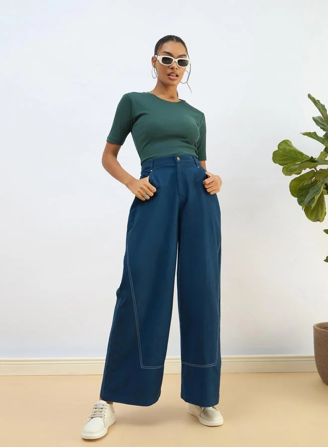 ساسافراس بلوزة قصيرة بأكمام قصيرة مضلعة باللون الأخضر من ساسافراس