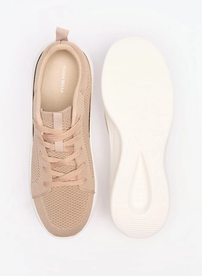 Flora Bella By Shoexpress Textured Lace-Up Low Ankle Sneakers