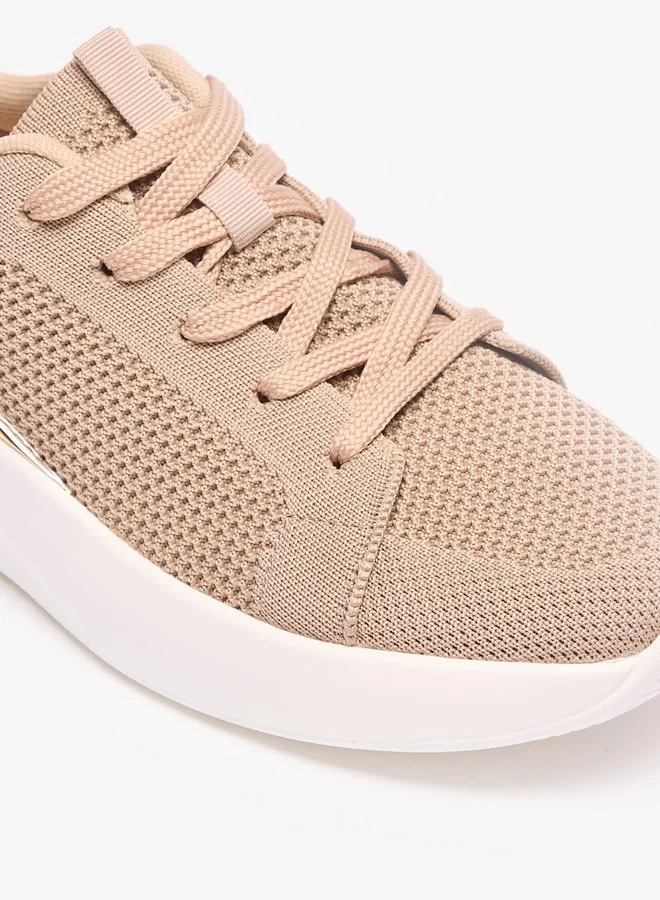 Flora Bella By Shoexpress Textured Lace-Up Low Ankle Sneakers